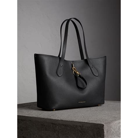 burberry medium grainy leather tote bag in black|burberry black leather shoulder bag.